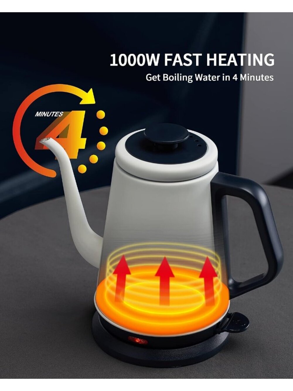 1.0L White Gooseneck Electric Kitchen Kettles Stainless Steel BPA Free Pour Over - Picture 5 of 7